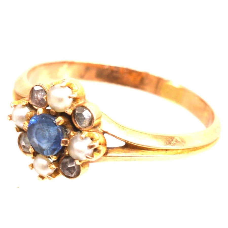 Late 19th Century French 14ct Gold Sapphire, Pearl and Diamond Ring | Parkin and Gerrish | Antique & Vintage Jewellery