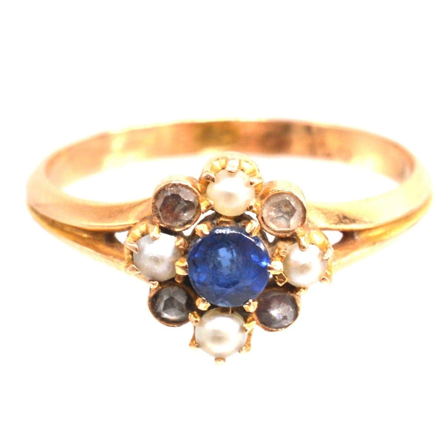 Late 19th Century French 14ct Gold Sapphire, Pearl and Diamond Ring | Parkin and Gerrish | Antique & Vintage Jewellery