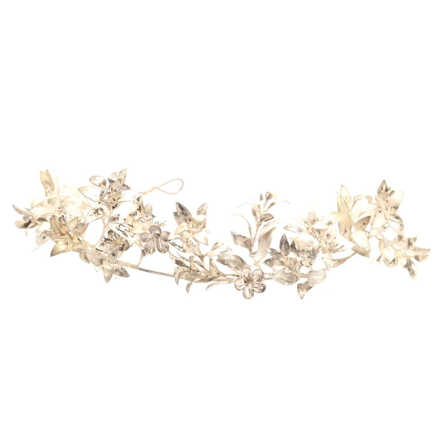 Mid 19th Century Victorian Silver Leaf Marriage Tiara and Matching Corsage Pin Brooch