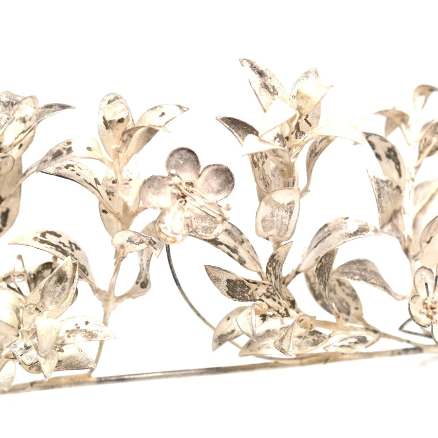 Mid 19th Century Victorian Silver Leaf Marriage Tiara and Matching Corsage Pin Brooch