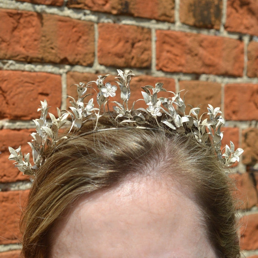 Mid 19th Century Victorian Silver Leaf Marriage Tiara and Matching Corsage Pin Brooch