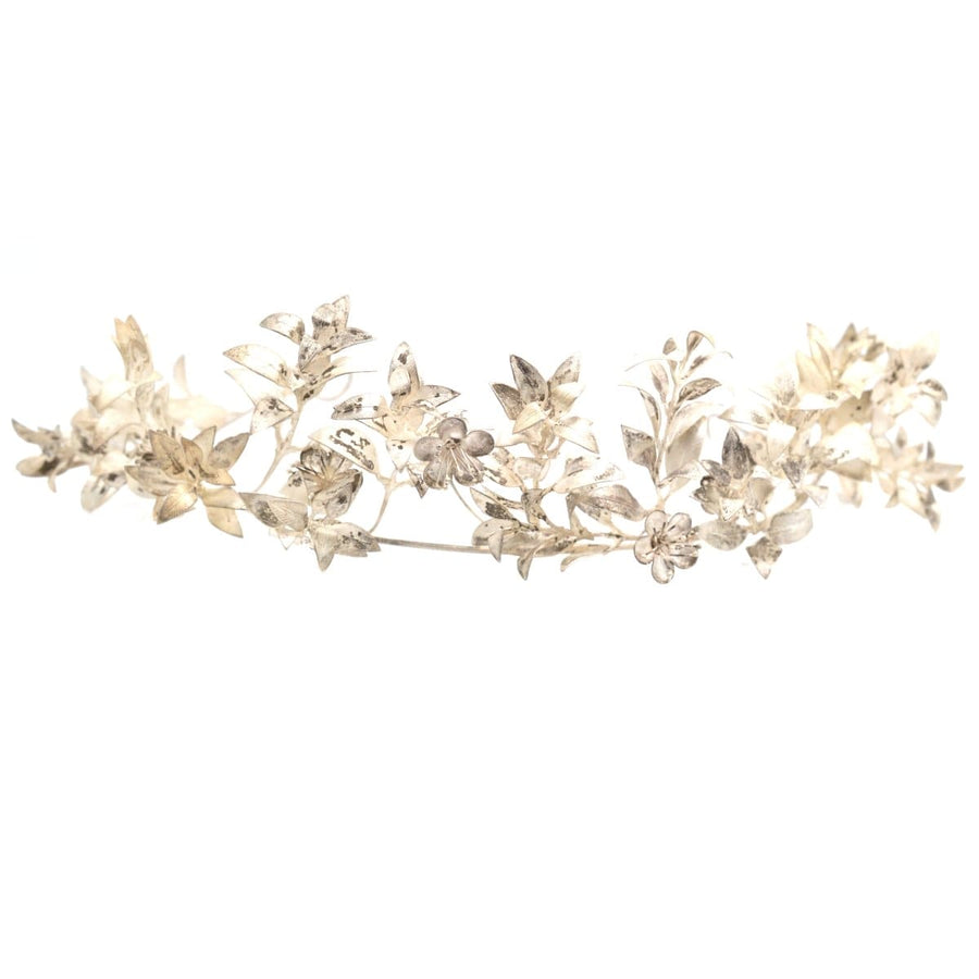 Mid 19th Century Victorian Silver Leaf Marriage Tiara and Matching Corsage Pin Brooch