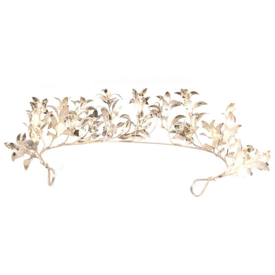 Mid 19th Century Victorian Silver Leaf Marriage Tiara and Matching Corsage Pin Brooch