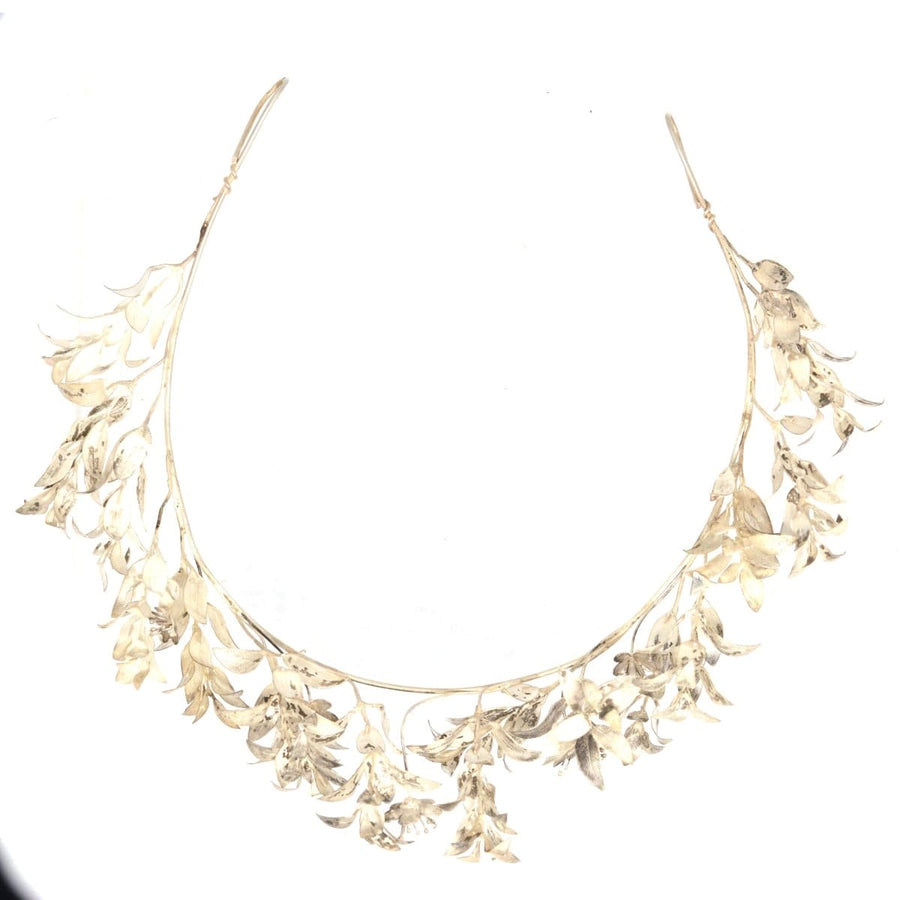 Mid 19th Century Victorian Silver Leaf Marriage Tiara and Matching Corsage Pin Brooch