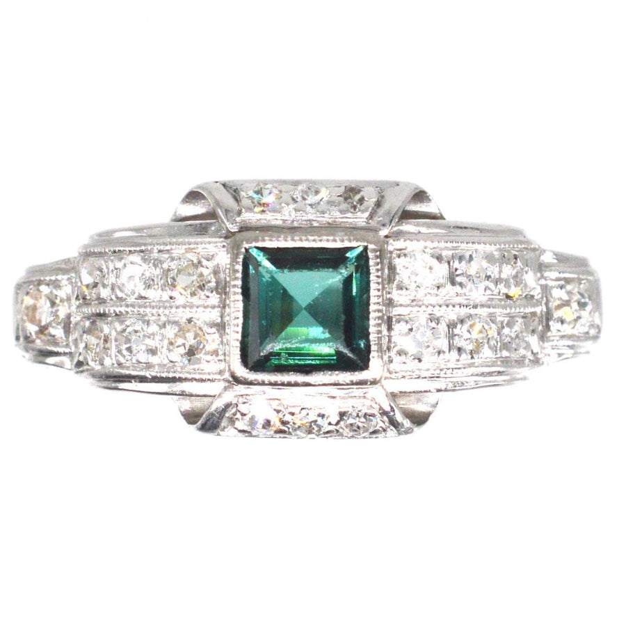 Mid Century Platinum, Green Sapphire and Diamond Ring | Parkin and Gerrish | Antique & Vintage Jewellery