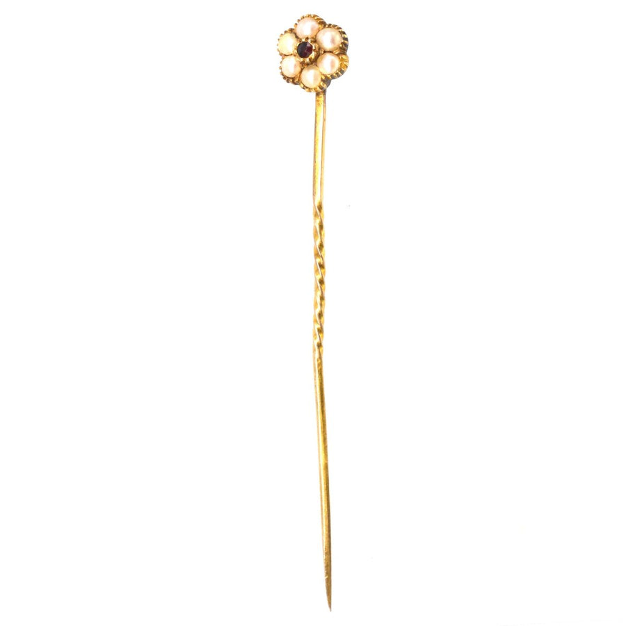 Regency 15ct Gold Pearl and Garnet Cluster Tie Pin | Parkin and Gerrish | Antique & Vintage Jewellery