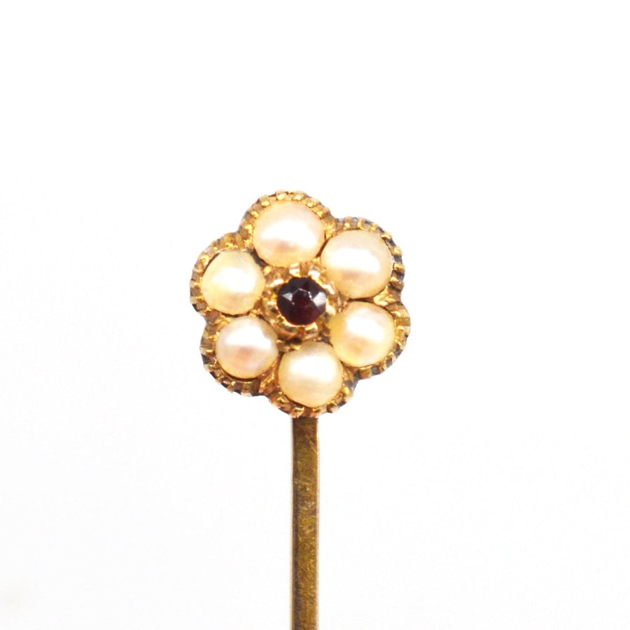 Regency 15ct Gold Pearl and Garnet Cluster Tie Pin | Parkin and Gerrish | Antique & Vintage Jewellery