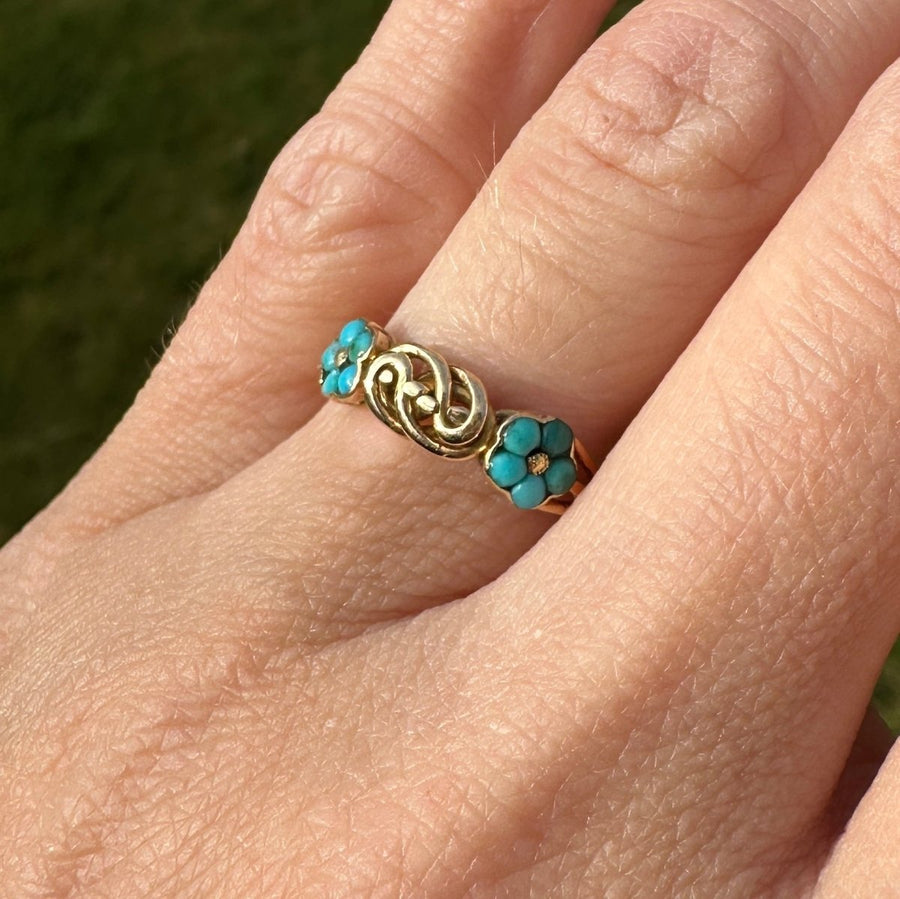 Regency 18ct Gold Forget Me Not Turquoise and Gold Knot Ring | Parkin and Gerrish | Antique & Vintage Jewellery