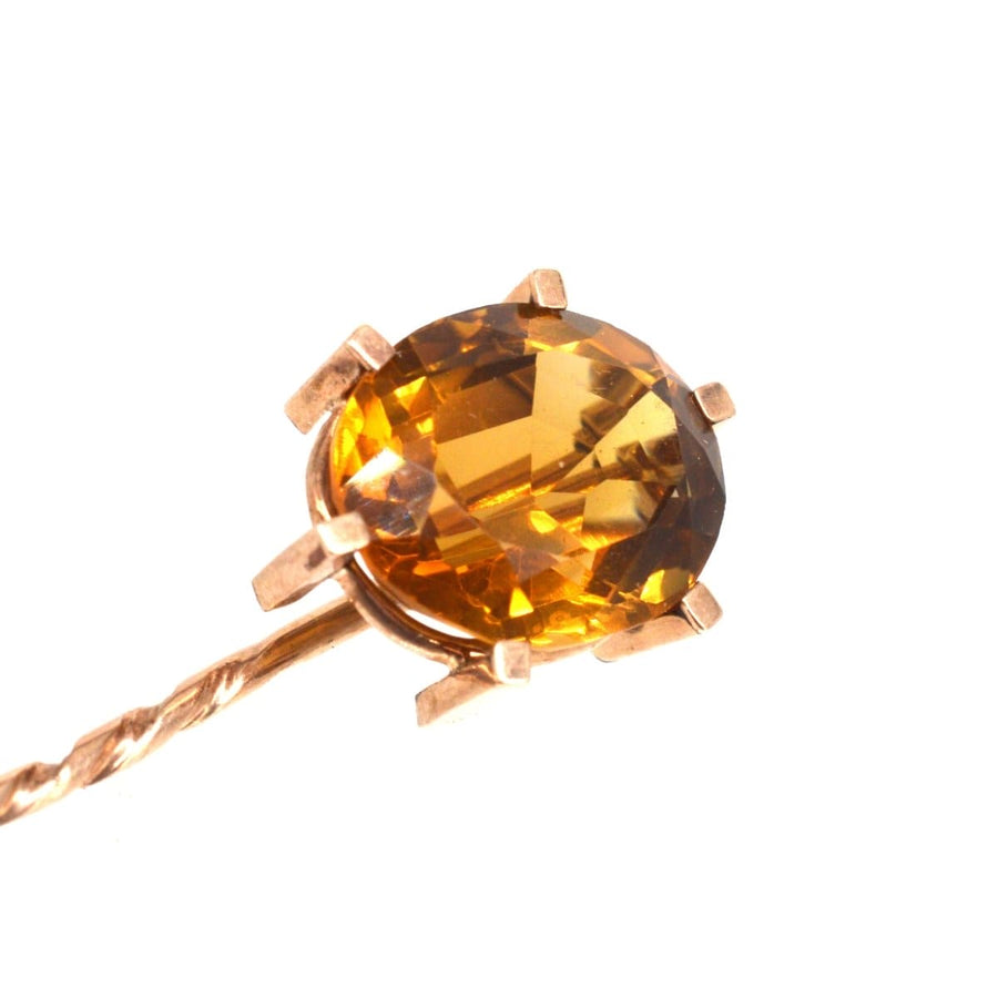 Retro 1940s Large 9ct Gold Golden Citrine Tie Pin | Parkin and Gerrish | Antique & Vintage Jewellery