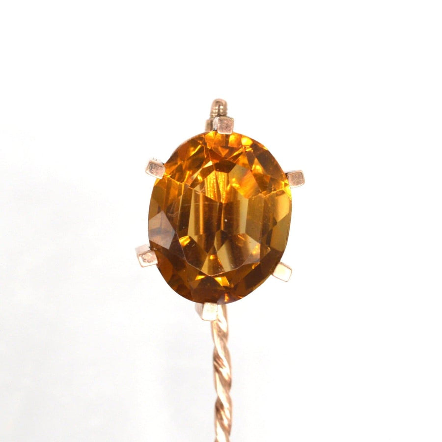 Retro 1940s Large 9ct Gold Golden Citrine Tie Pin | Parkin and Gerrish | Antique & Vintage Jewellery