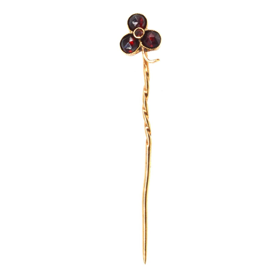Victorian 15ct Gold Rose Cut Garnet Clover Tie Pin | Parkin and Gerrish | Antique & Vintage Jewellery