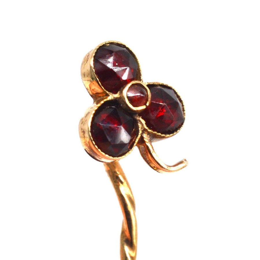 Victorian 15ct Gold Rose Cut Garnet Clover Tie Pin | Parkin and Gerrish | Antique & Vintage Jewellery