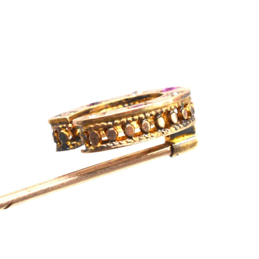 Victorian 15ct Gold Ruby and Diamond Horseshoe Tie Pin