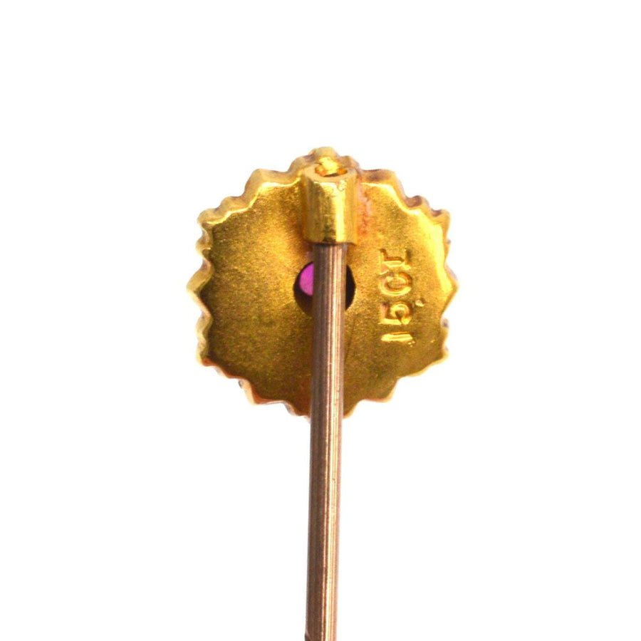 Victorian 15ct Gold Ruby Star Tie Pin with Floral Details