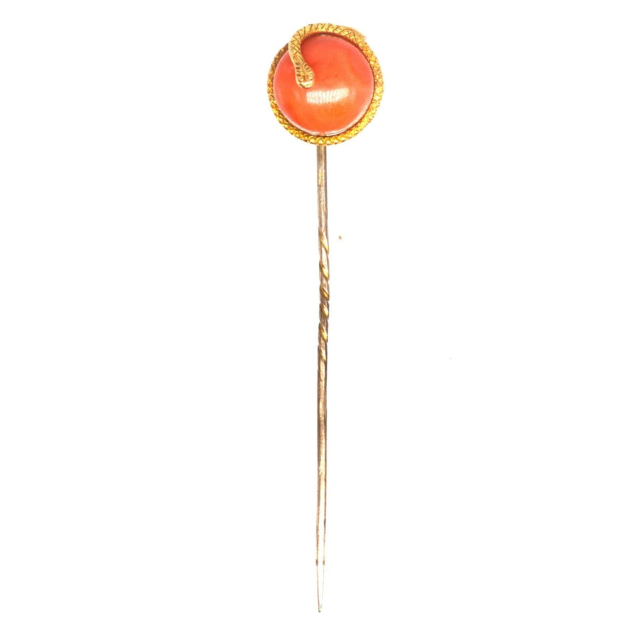 Victorian 15ct Gold Snake Coral Tie Pin