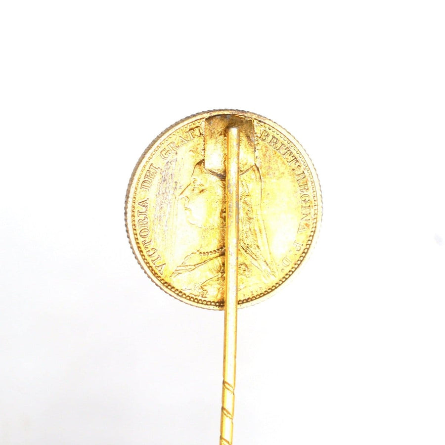 Victorian Queen Victoria Silver Sixpence Tie Pin, commemorating her Golden Jubilee of 1887.
