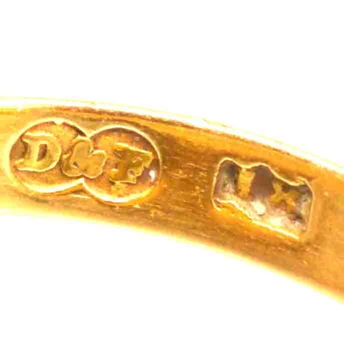 Close-up of D&F hallmark on Victorian 18ct gold signet ring by Deakin & Francis Ltd.