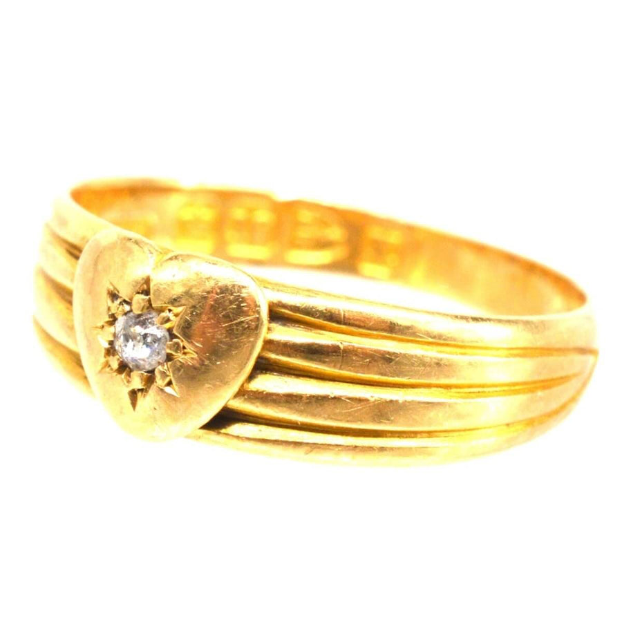 Victorian 18ct gold keeper ring with heart and diamond, hallmarked in Chester 1893, by Henry Williamson.