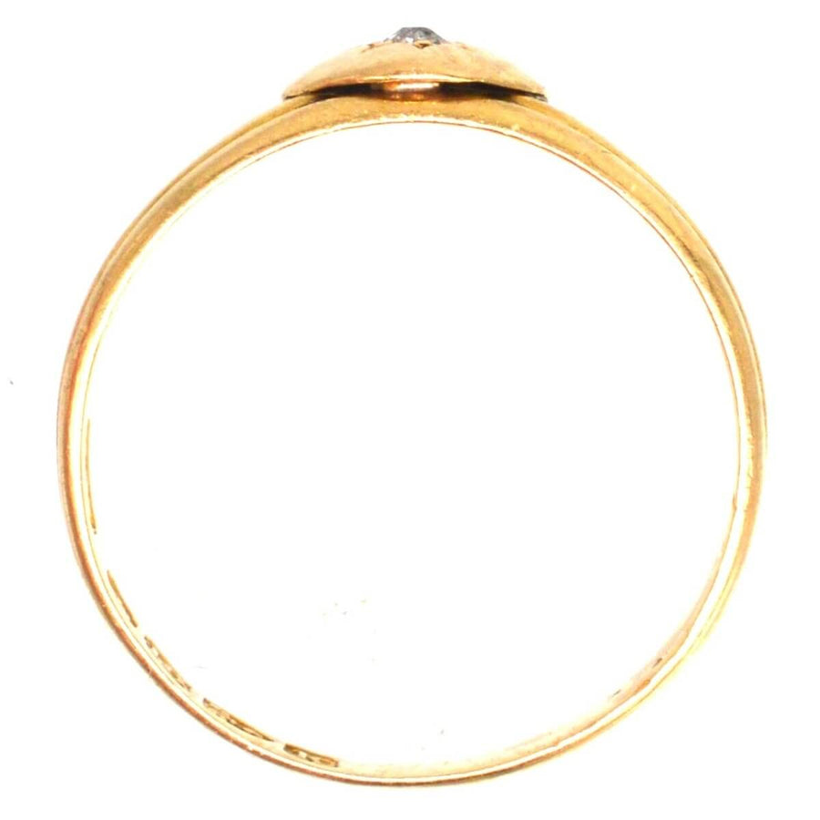 Victorian 18ct gold band keeper ring with a heart and diamond, hallmarked 1893, elegant design detail.