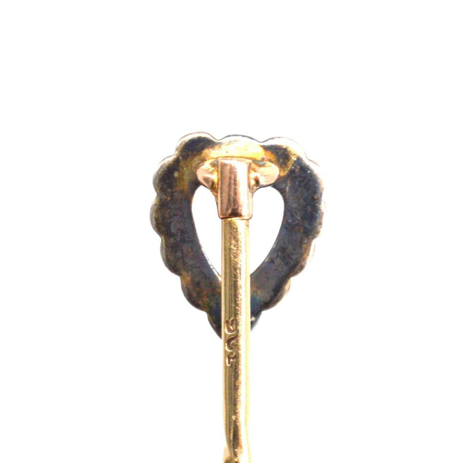 Victorian 9ct Gold and Silver Paste Heart Tie Pin