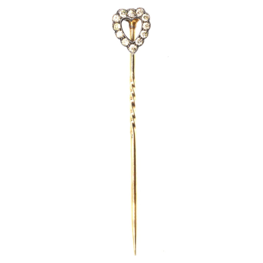 Victorian 9ct Gold and Silver Paste Heart Tie Pin