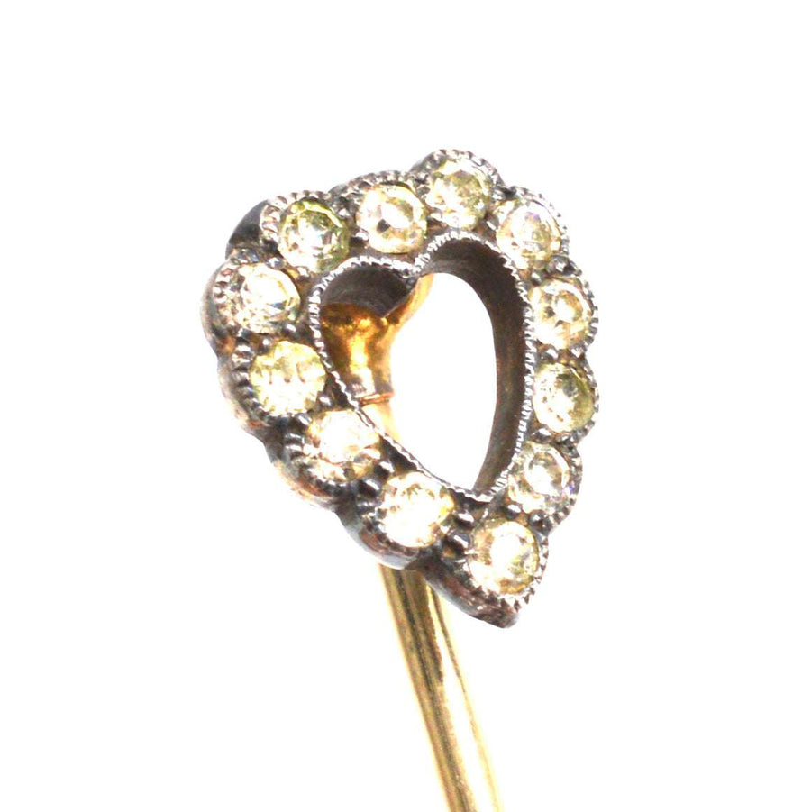 Victorian 9ct Gold and Silver Paste Heart Tie Pin
