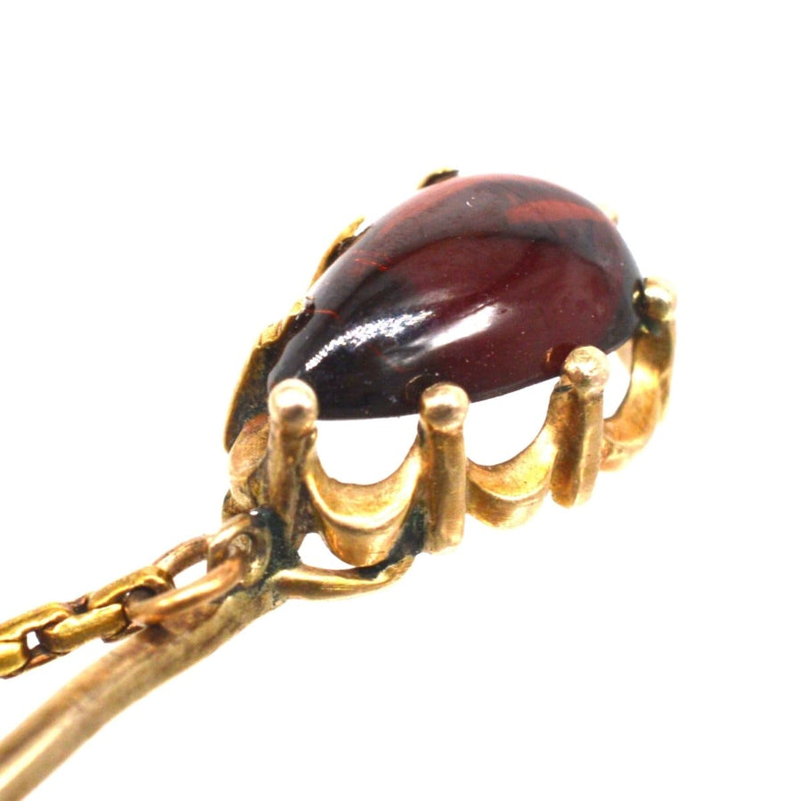 Victorian 9ct Gold Garnet Tie Pin with a Pearl Safety Pin and Snake Chain | Parkin and Gerrish | Antique & Vintage Jewellery