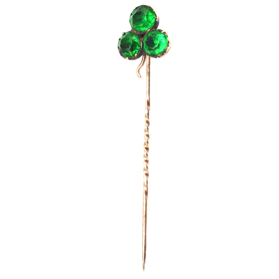 Victorian 9ct Gold Green Paste Clover Tie Pin