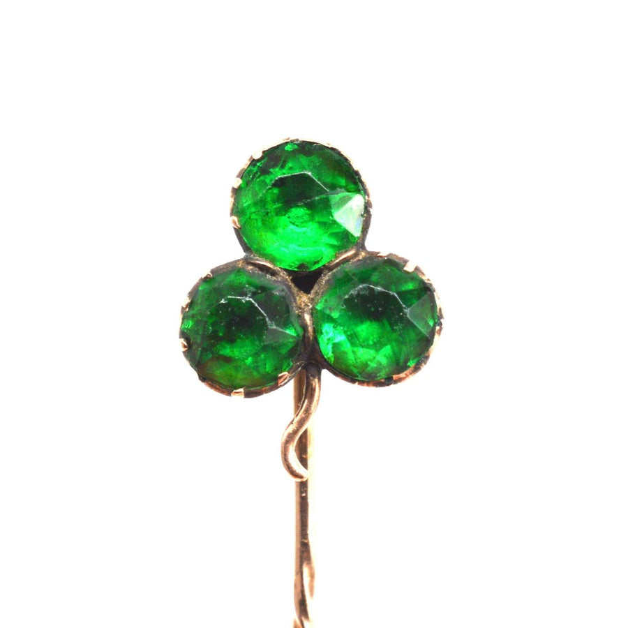 Victorian 9ct Gold Green Paste Clover Tie Pin