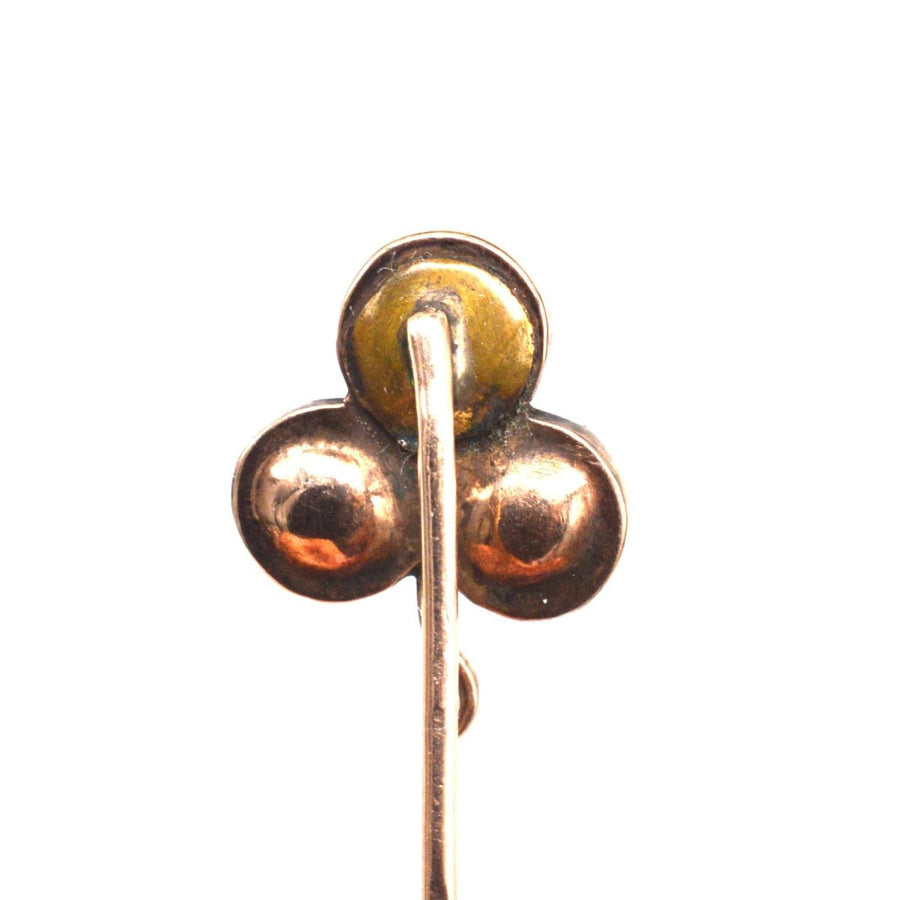Victorian 9ct Gold Green Paste Clover Tie Pin