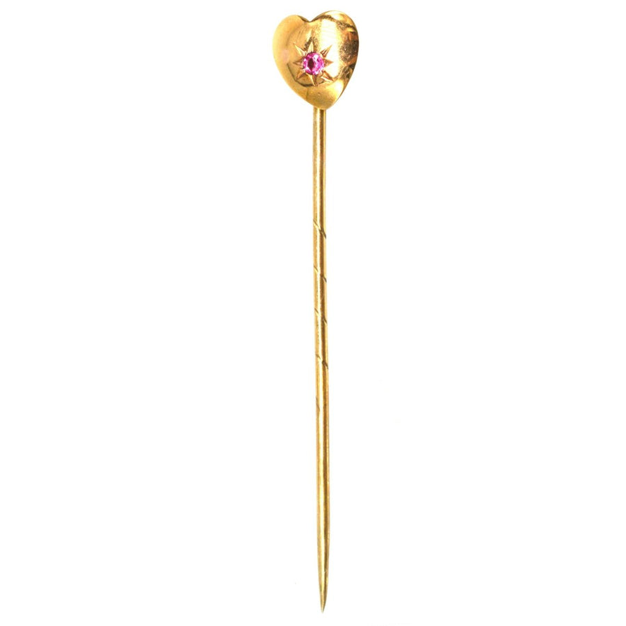 Victorian 9ct Gold Ruby Heart Tie Pin