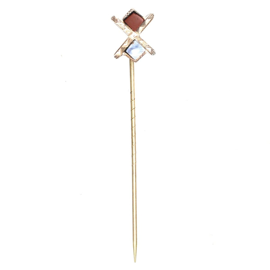 Victorian Scottish Silver St Andrews Cross Tie Pin with Jasper and Agate | Parkin and Gerrish | Antique & Vintage Jewellery