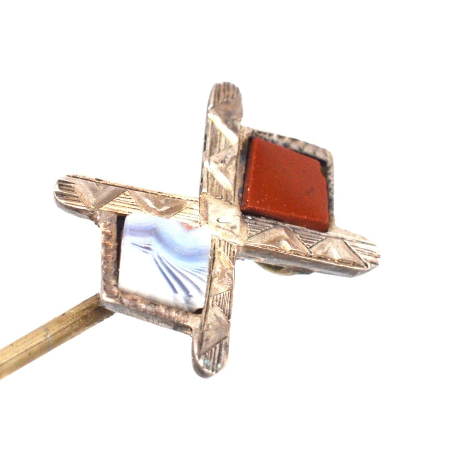 Victorian Scottish Silver St Andrews Cross Tie Pin with Jasper and Agate | Parkin and Gerrish | Antique & Vintage Jewellery