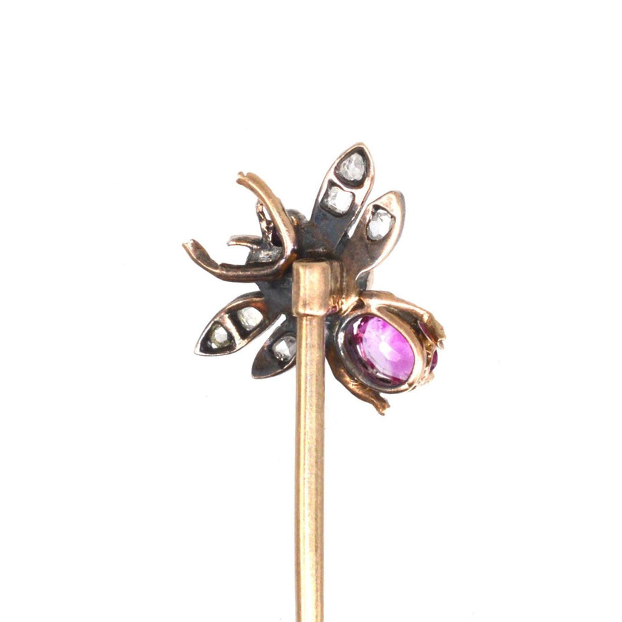 Victorian Silver & 18ct Gold Pink Sapphire, Pearl & Diamond Insect Tie Pin | Parkin and Gerrish | Antique & Vintage Jewellery