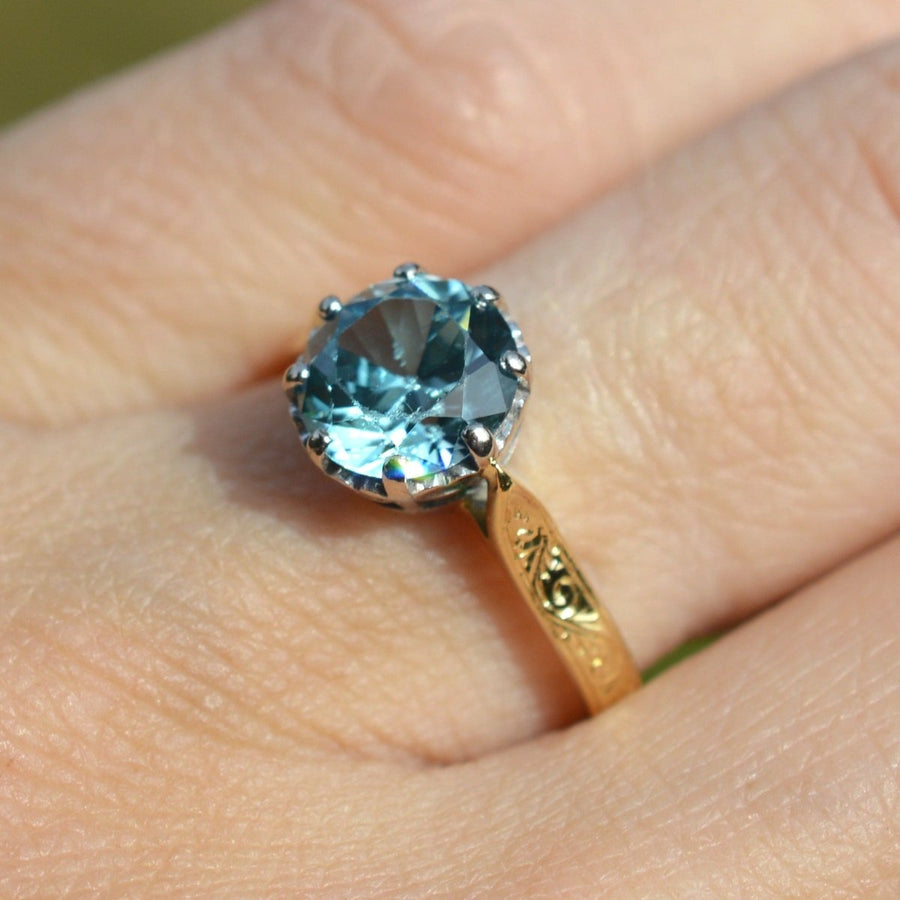 Vintage 18ct Gold and Platinum Zircon Solitaire Ring | Parkin and Gerrish (UK)