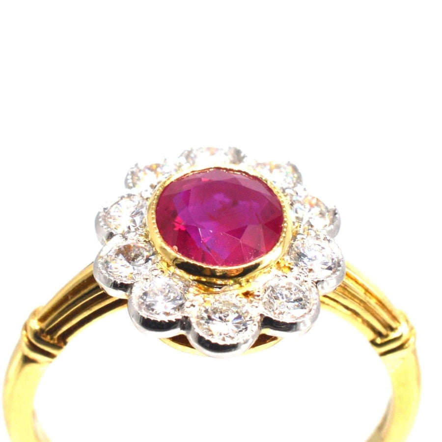 Vintage 18ct Gold Burma Ruby and Diamond Cluster Ring | Parkin and Gerrish | Antique & Vintage Jewellery