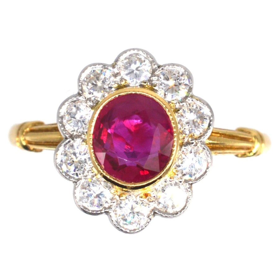 Vintage 18ct Gold Burma Ruby and Diamond Cluster Ring | Parkin and Gerrish | Antique & Vintage Jewellery