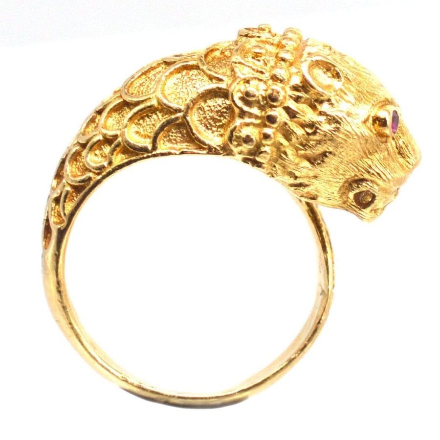 Vintage 18ct Gold Chimera Ring with Ruby Eyes | Parkin and Gerrish | Antique & Vintage Jewellery