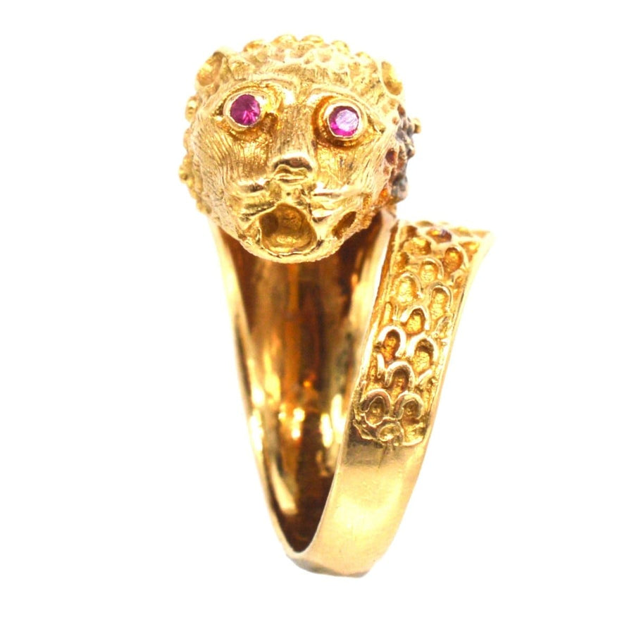 Vintage 18ct Gold Chimera Ring with Ruby Eyes | Parkin and Gerrish | Antique & Vintage Jewellery