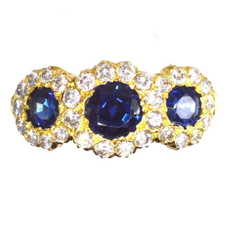 Vintage 18ct Gold Sapphire and Diamond Triple Cluster Ring | Parkin and Gerrish | Antique & Vintage Jewellery