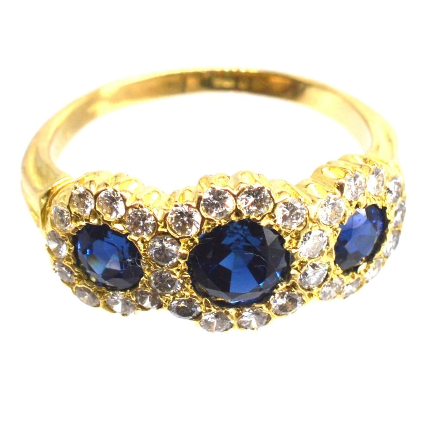 Vintage 18ct Gold Sapphire and Diamond Triple Cluster Ring | Parkin and Gerrish | Antique & Vintage Jewellery