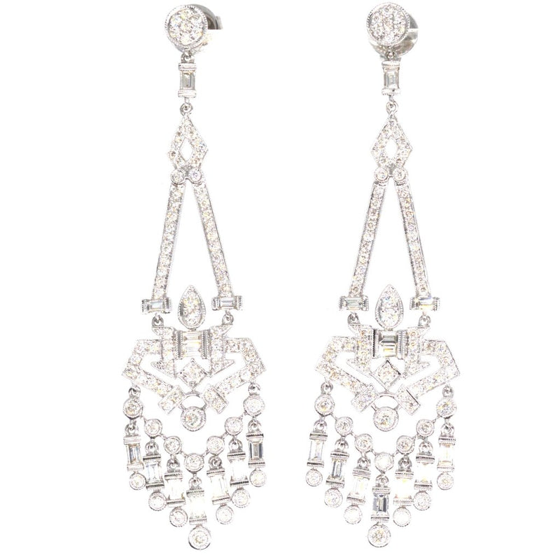 Vintage 18ct White Gold & 2.82ct Diamond Art Deco Revival Chandelier Earrings