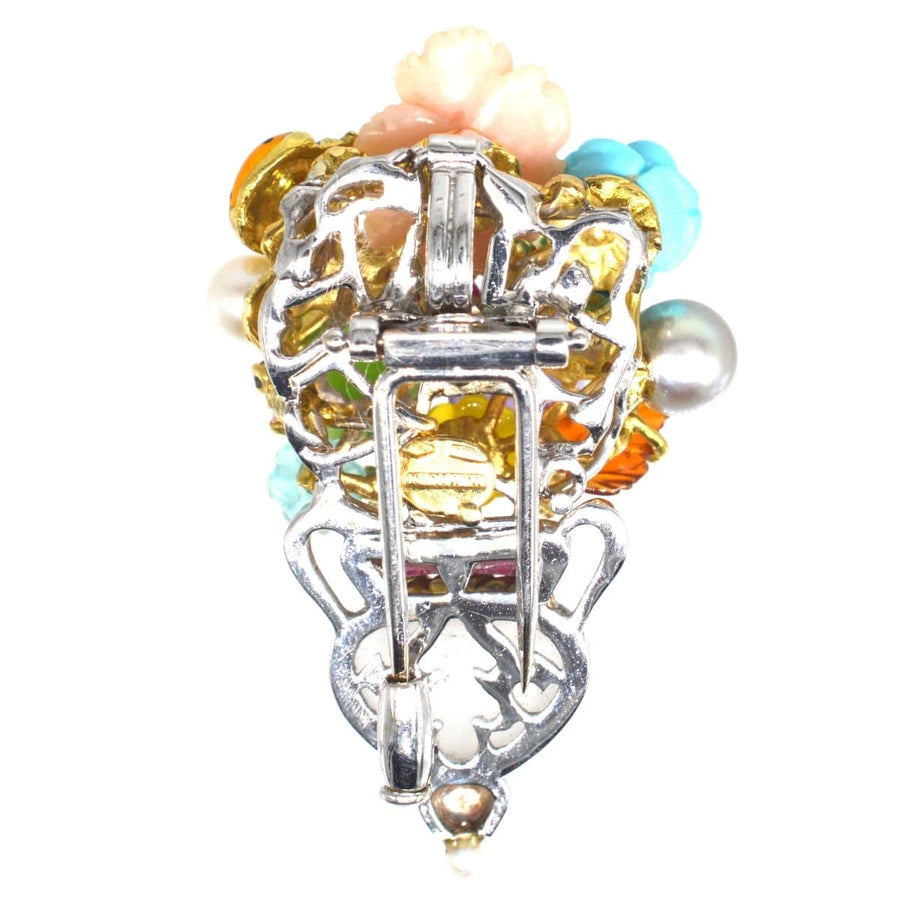 Vintage 18ct White Gold, Multi - gem Giardinetto Brooch by Santagostino | Parkin and Gerrish | Antique & Vintage Jewellery