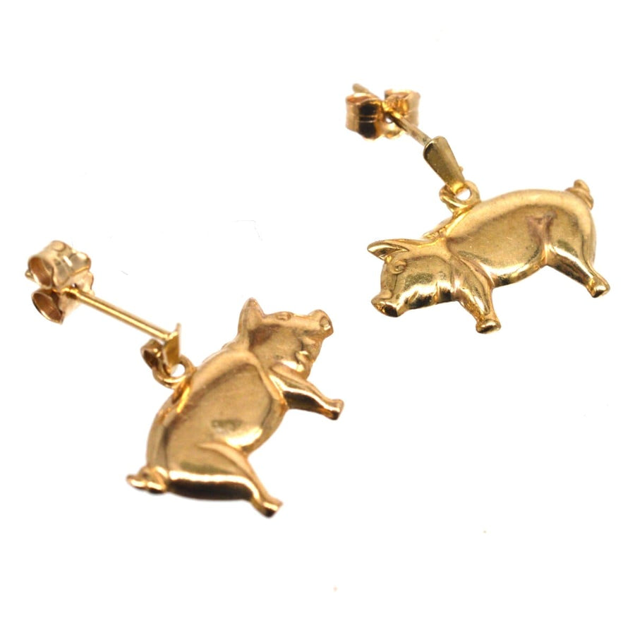 Vintage 9ct Gold Pig Earrings | Parkin and Gerrish | Antique & Vintage Jewellery