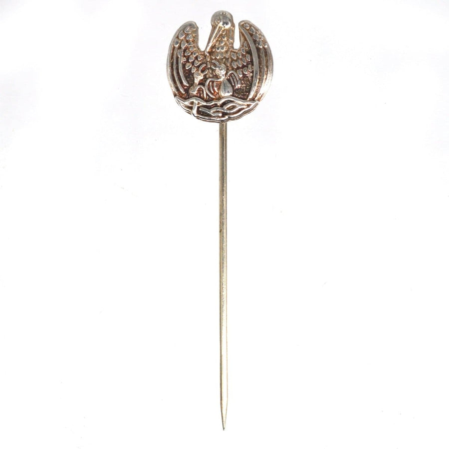 Vintage Silver Tie Pin of the Pelican in Her Piety | Parkin and Gerrish | Antique & Vintage Jewellery