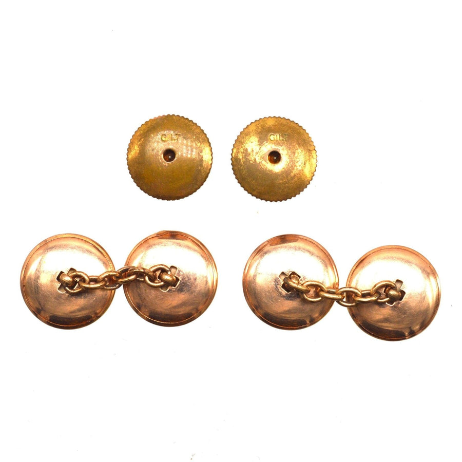 1930s Deco 9ct Gold & Gilt Cufflinks with Onyx and Pearl in Original Case