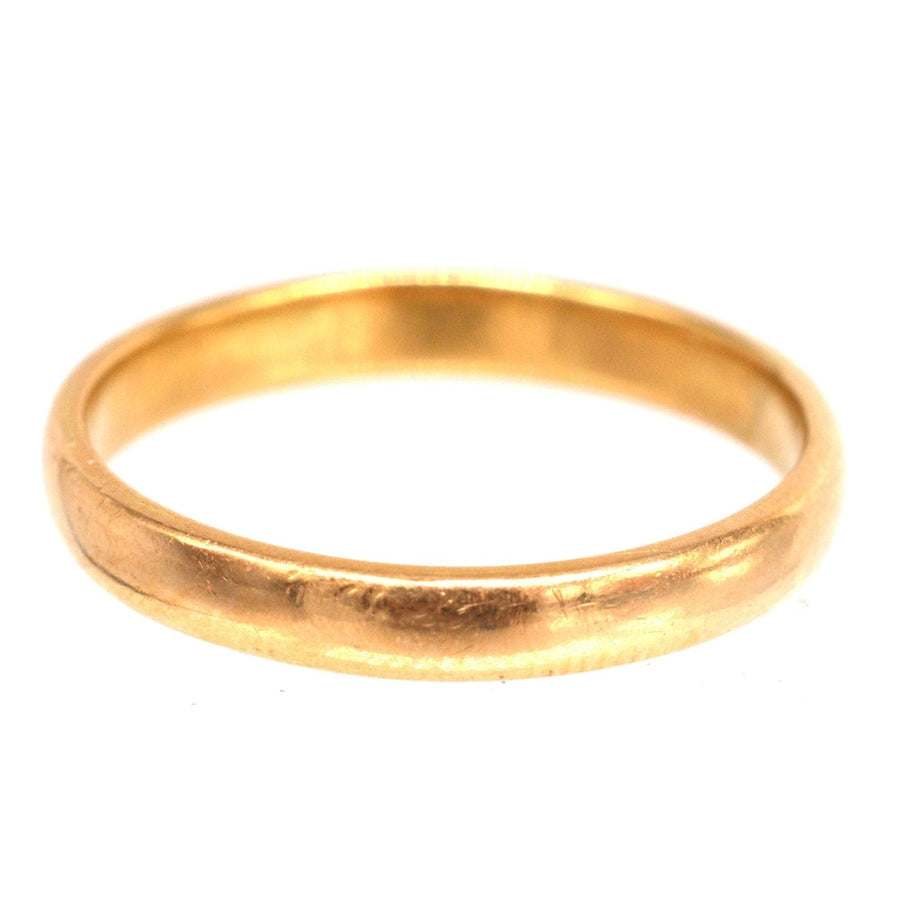 1932 Art Deco 22ct gold wedding band ring, 3mm wide, buttery finish, comfortable to wear, perfect for weddings.