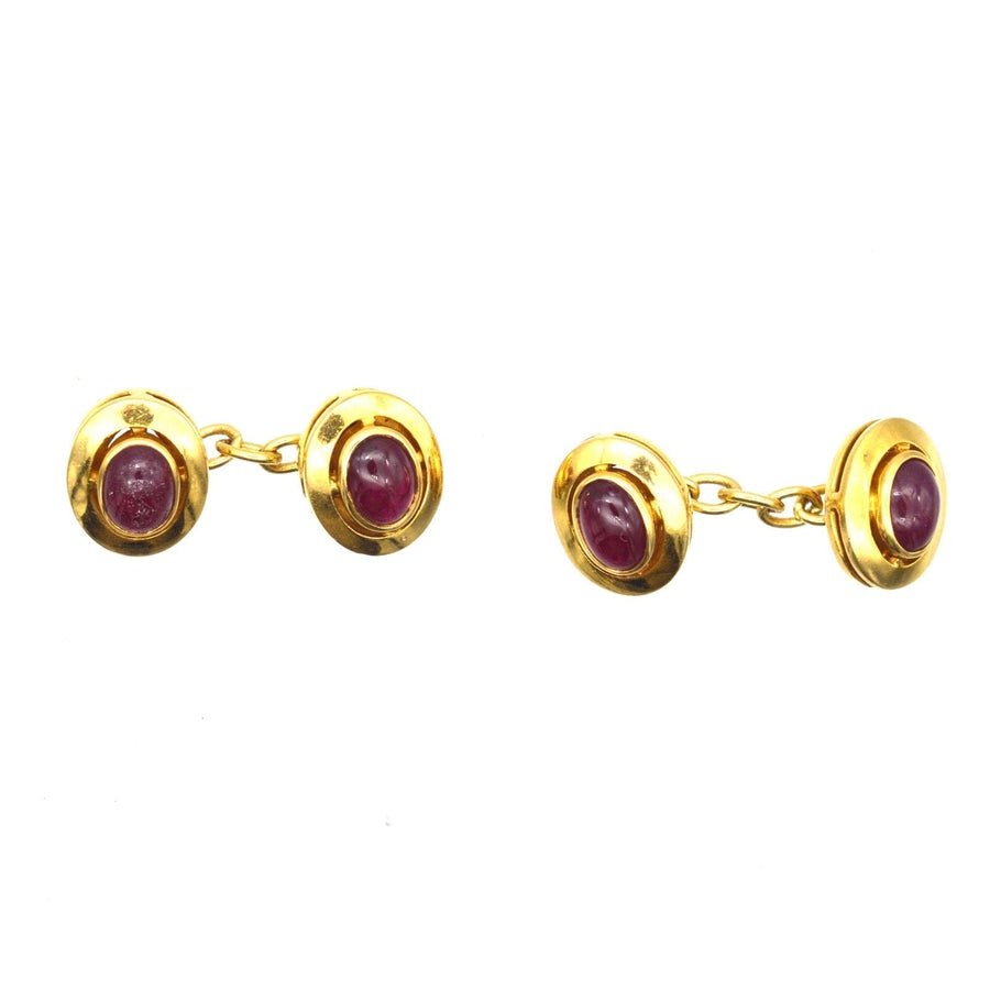 1960s 18ct gold cufflinks with natural unheated cabochon rubies, elegant design for classic style.
