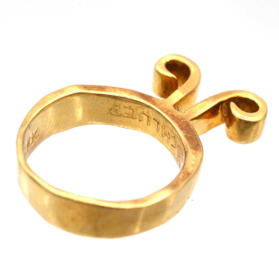 1960s 18ct gold Aries ring by Walter Schluep with unique design and original case.