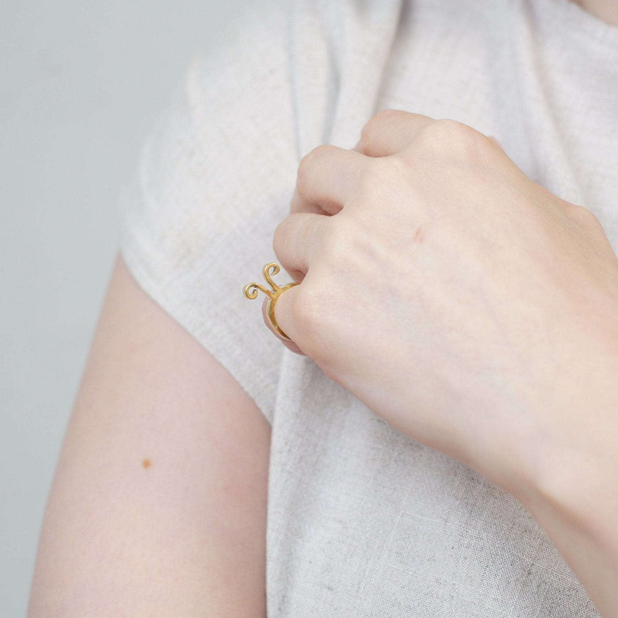 1960s 18ct gold Aries ring by Walter Schluep worn on hand, showcasing its unique design and artistry.